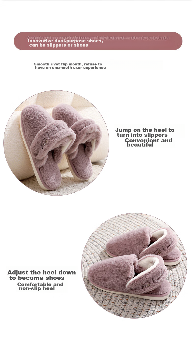 GUOLUOFEI Couple's Cotton Slippers, All-Season Autumn Home Plush Fleece-Lined Warm Soft-Soled Cotton Shoes for Men And Women, Iron Gray, Size 43-44 2