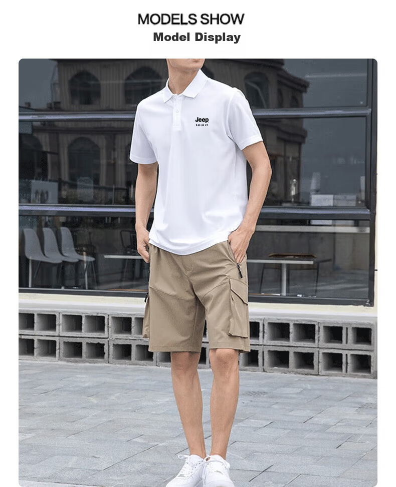 JEEP SPIRIT Short-Sleeve T-Shirt for Men, Breathable Summer Polo Shirt with Collar, Quick-Dry Ice Silk Casual Sports Top, Gray 4XL 5