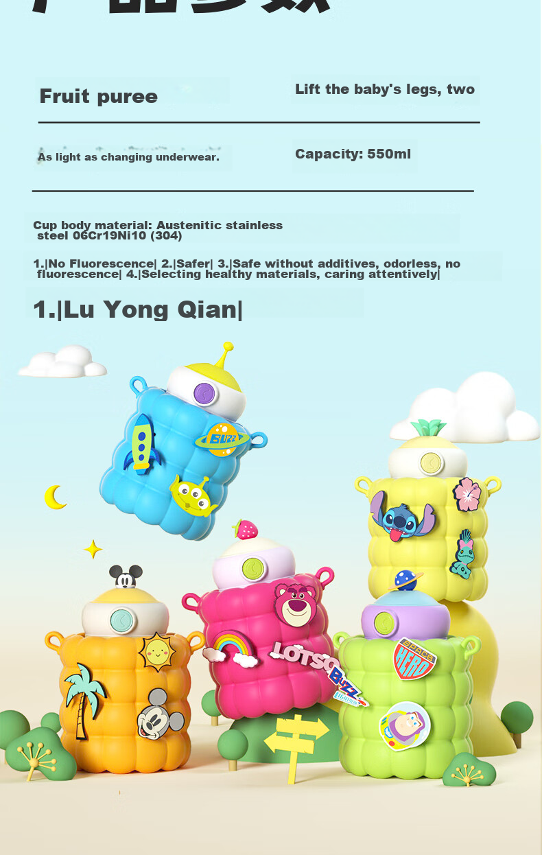 Disney Kids Insulated Water Bottle 316 Stainless Steel Straw Direct Drinking Cup Kindergarten Primary School Double Water Bottle 500ml 18