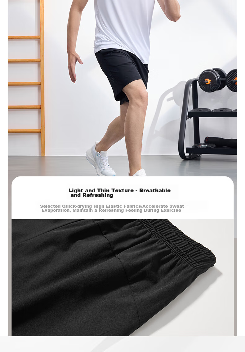 KELME Men's Sports Shorts, Woven Quick-Dry Training Running Shorts, Lightweight Breathable Knee-Length Shorts, Black, XL 8
