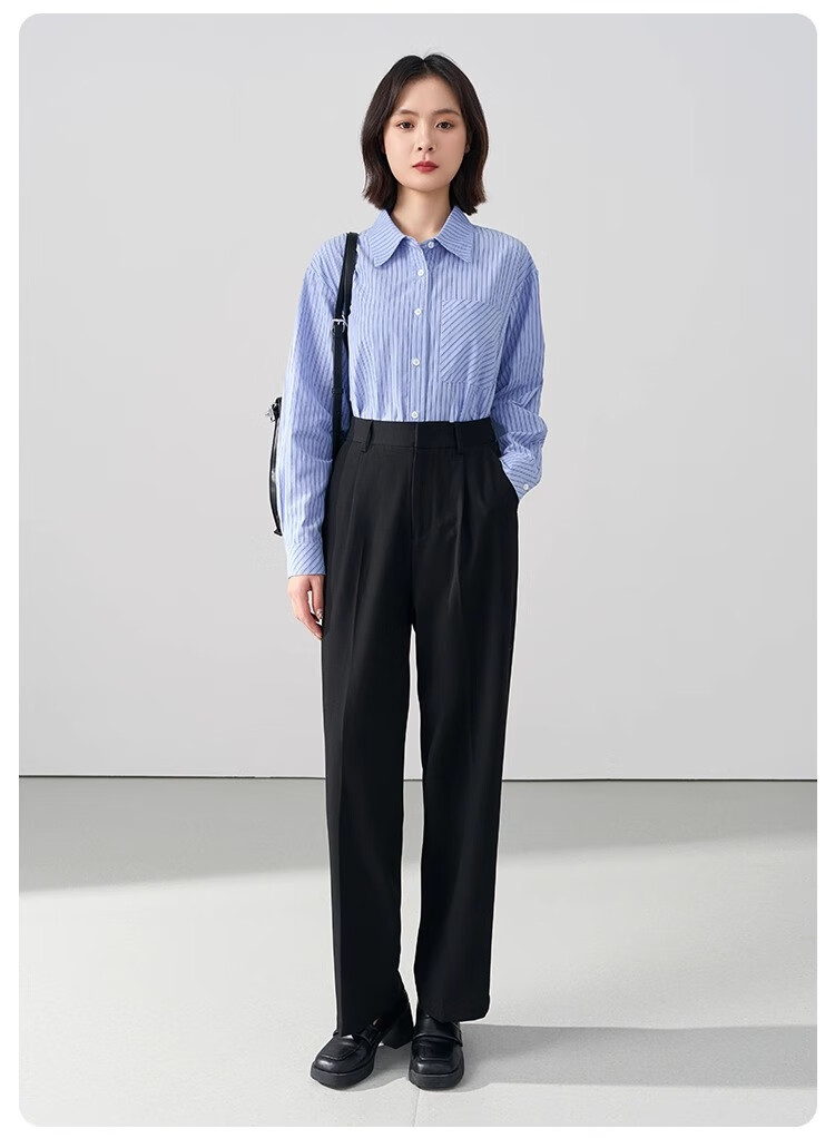 Bodexiaojie Women's Formal Suit Pants, Straight-Leg Trousers for Petite Figures, Professional Interview Attire, Black Dress Pants, Size S 21