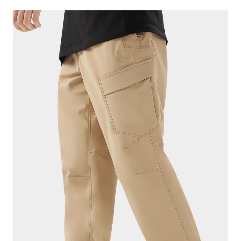 CAMEL Men's Loose Straight Wide-Leg Pants with Fleece Lining, Windproof, Water-Resistant, Large Pockets, Cargo Pants, Hiking Trousers for Men 1683 24