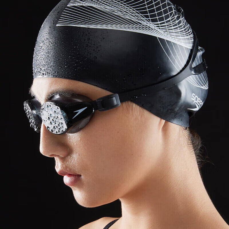 Очки для плавания Speedo, с диоптриями, антифог, черные/дымчато-серые, -5.5