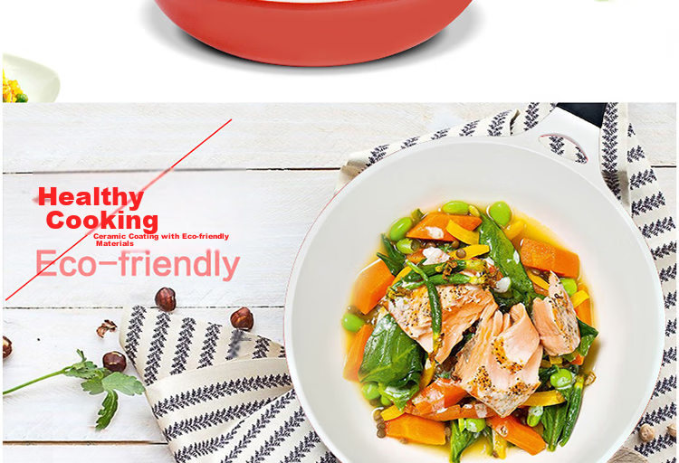 LOCK&LOCK Colorful Low-Oil Non-Stick Frying Pan with Salt Flat Bottom Ceramic Pan for Induction And Gas Stoves, Red, 28cm 2