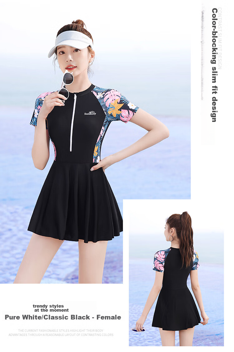 F.DYRAA Women's Swimsuit, Tummy Control, Slimming, Elegant, One-Piece Dress, Conservative Swimwear, Three-Piece Set, 12030 Black, 2XL 7