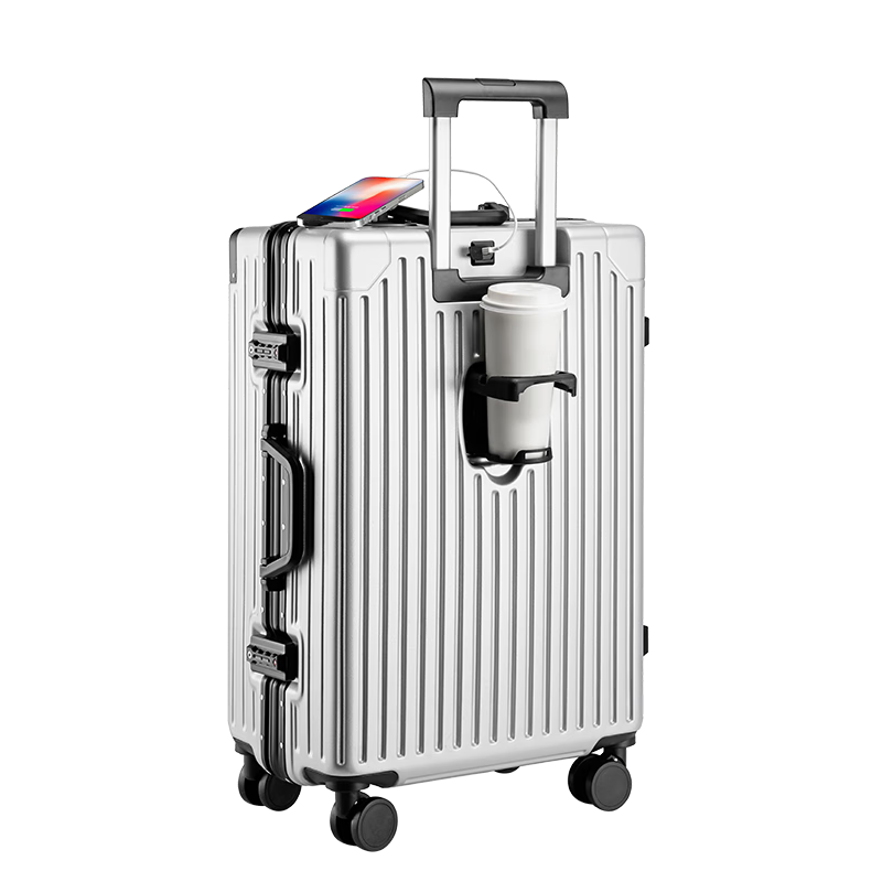 Baishikele Luggage, Aluminum Frame Suitcase for Men And Women, 28-Inch Travel Case, Large Capacity, Universal Wheels, Student Business Password Lock Leather Suitcase