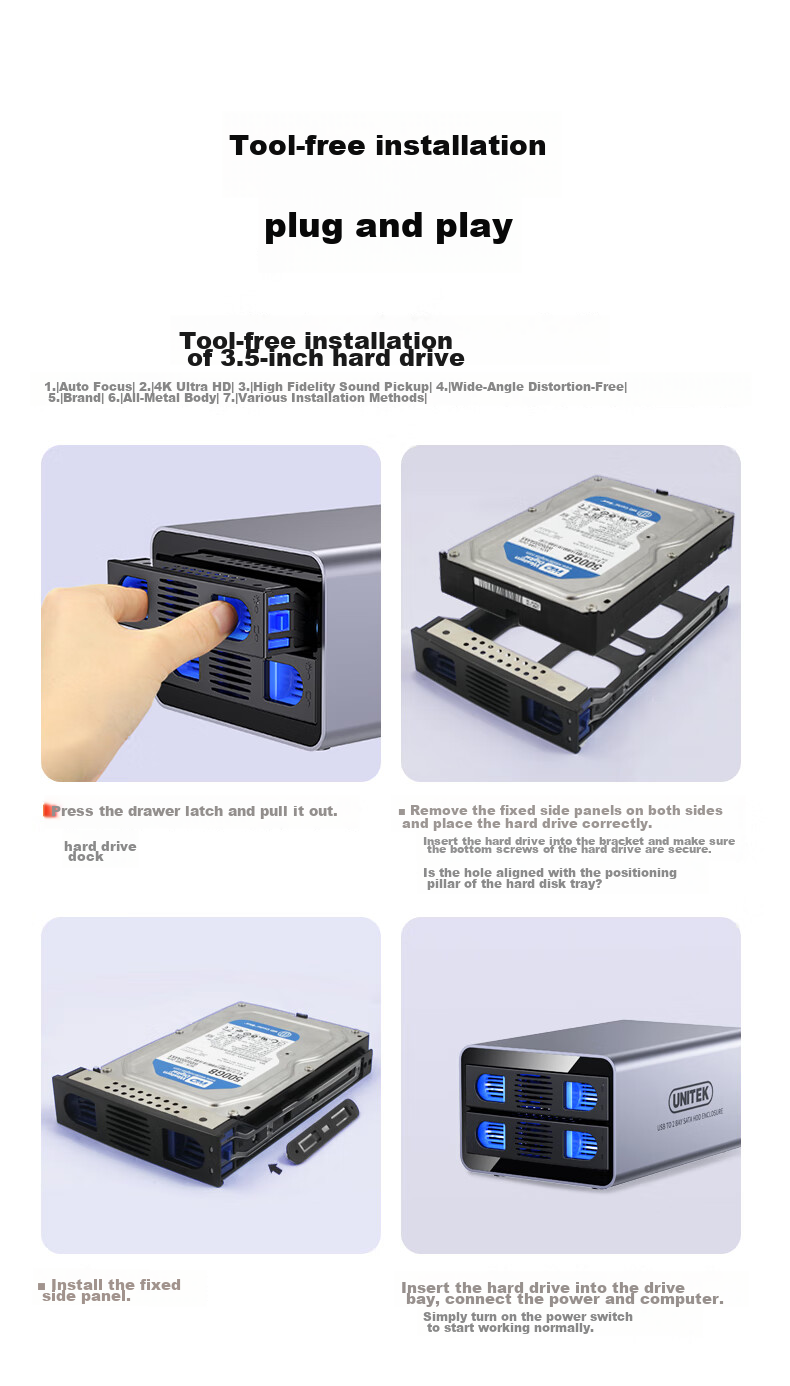 UNITEK Dual-Bay Full Aluminum Mechanical SSD Expansion Enclosure, Compatible with 2.5/3.5 Inch SSDs, USB 3.0 High-Speed to SATA Interface, External Hard Drive Storage Cabinet for Computers 13