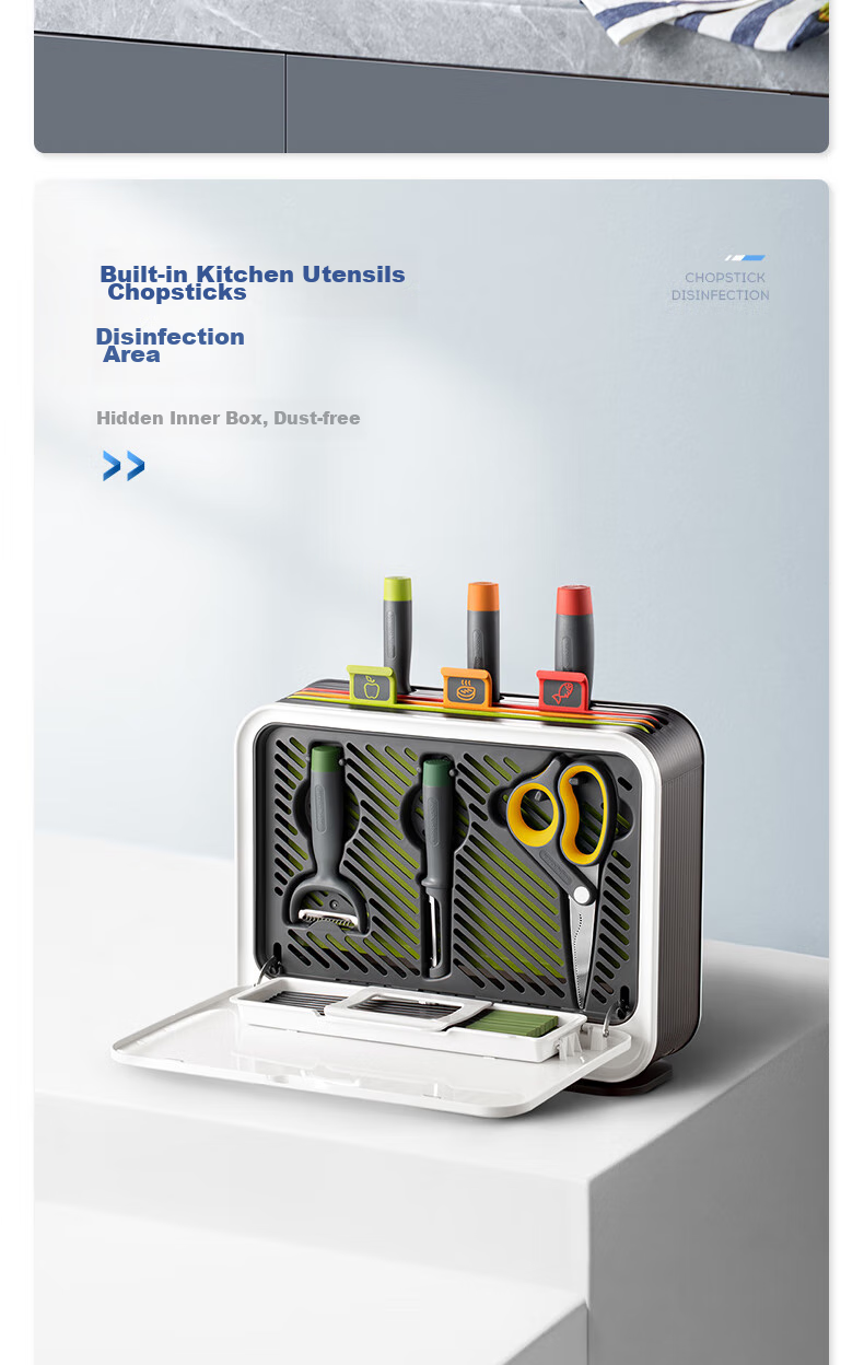 Morphyrichards Disinfection Knife Holder Third Generation, Classified Cutting Board, Knives, Chopping Board, Chopsticks, UV Sterilization And Drying All-In Machine, Six Knives Three Boards Set MR1002, One's Member 10