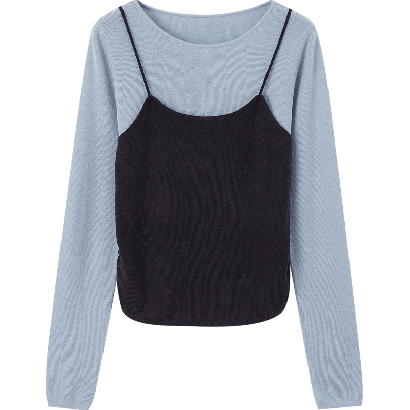 Dme [Raspberry Macaron] Spring And Autumn Girly Faux Two-Piece with Wool Sweater, Lightweight Knit Top for Young Wome
