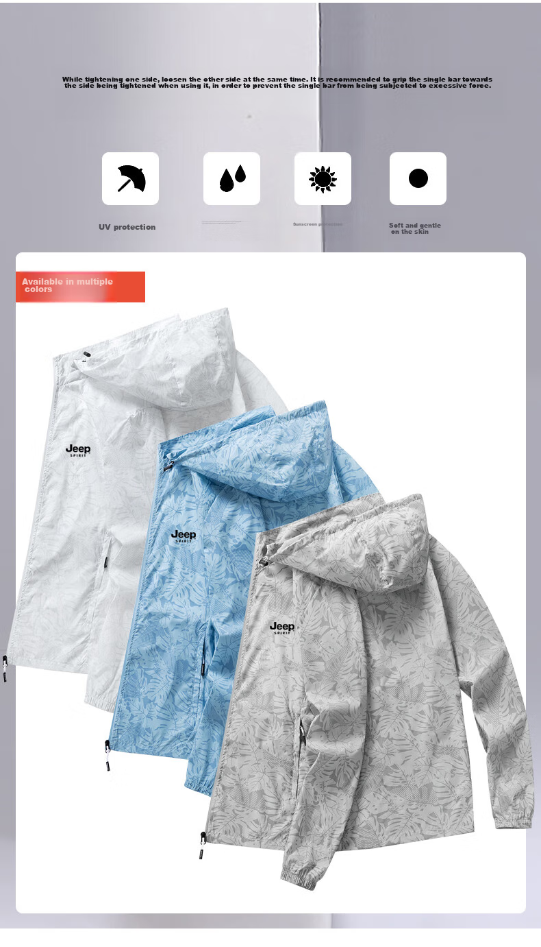 JEEP SPIRIT Men's Sun Protection Jacket, Summer UV-Resistant Hooded Coat, Casual Breathable Skin-Friendly Outerwear, Light Gray, XL 6