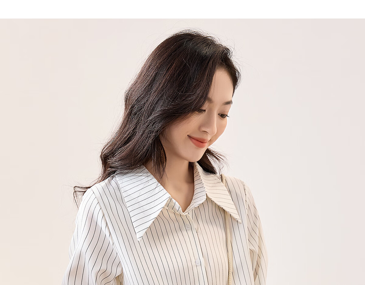 Chushen Long-Sleeve Shirt for Women, Simple Striped Versatile Casual Commuter White Blouse Top S136C2744 White M 19