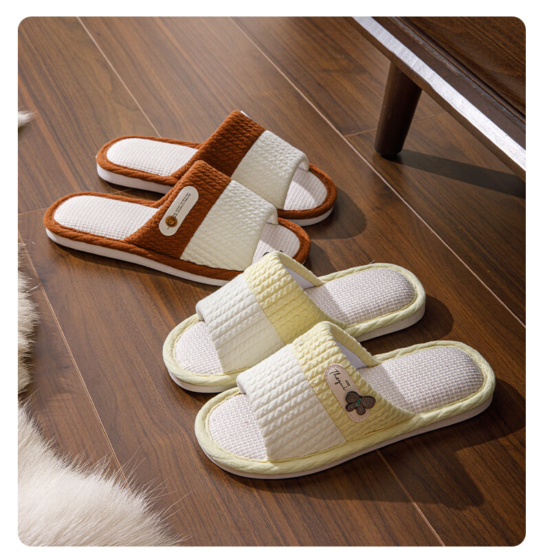 Taxiang Linen Cotton Slippers for Men And Women, Color-Block Lightweight Simple Home All-Season Slippers TR005 Navy Blue 40/41 7