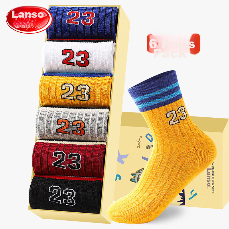 LangSha Children's Socks, Boys' Mid-Calf Socks, Cotton Breathable Baby Socks, Short Socks for Older Kids, 6 Pairs, Sports Digital Style