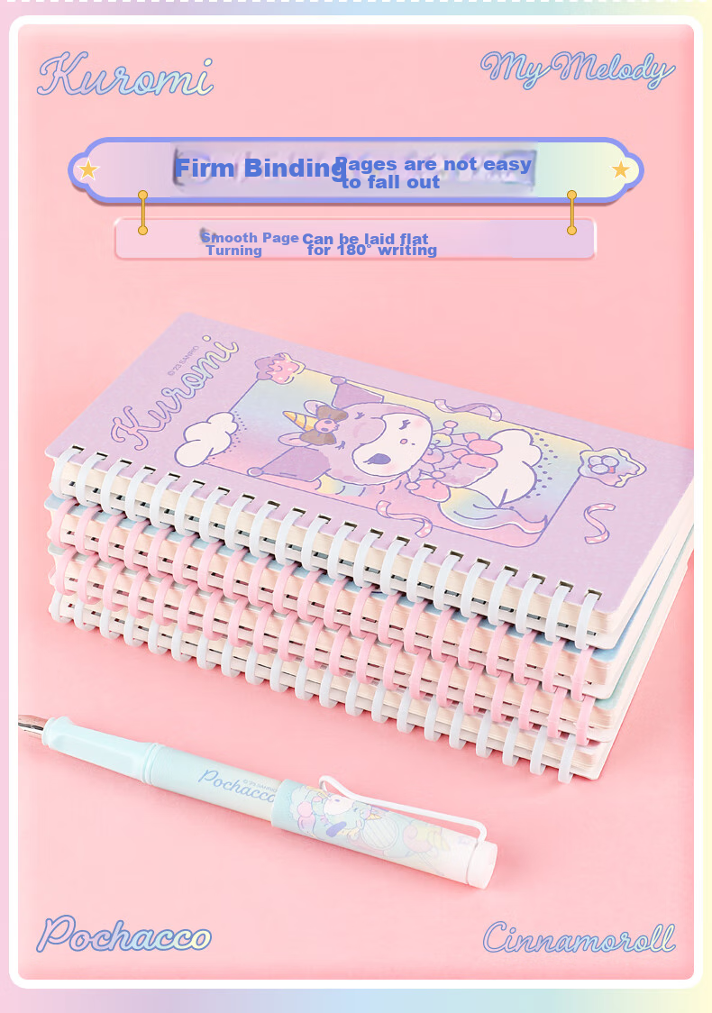 GuangBo X Sanrio Collaboration Standing Spiral Notebook, Mini Notebook, Pocket Notebook, High-Quality Planner, Journal, Diary, 75*105mm/80 Sheets, Banrenyu KT81408 10