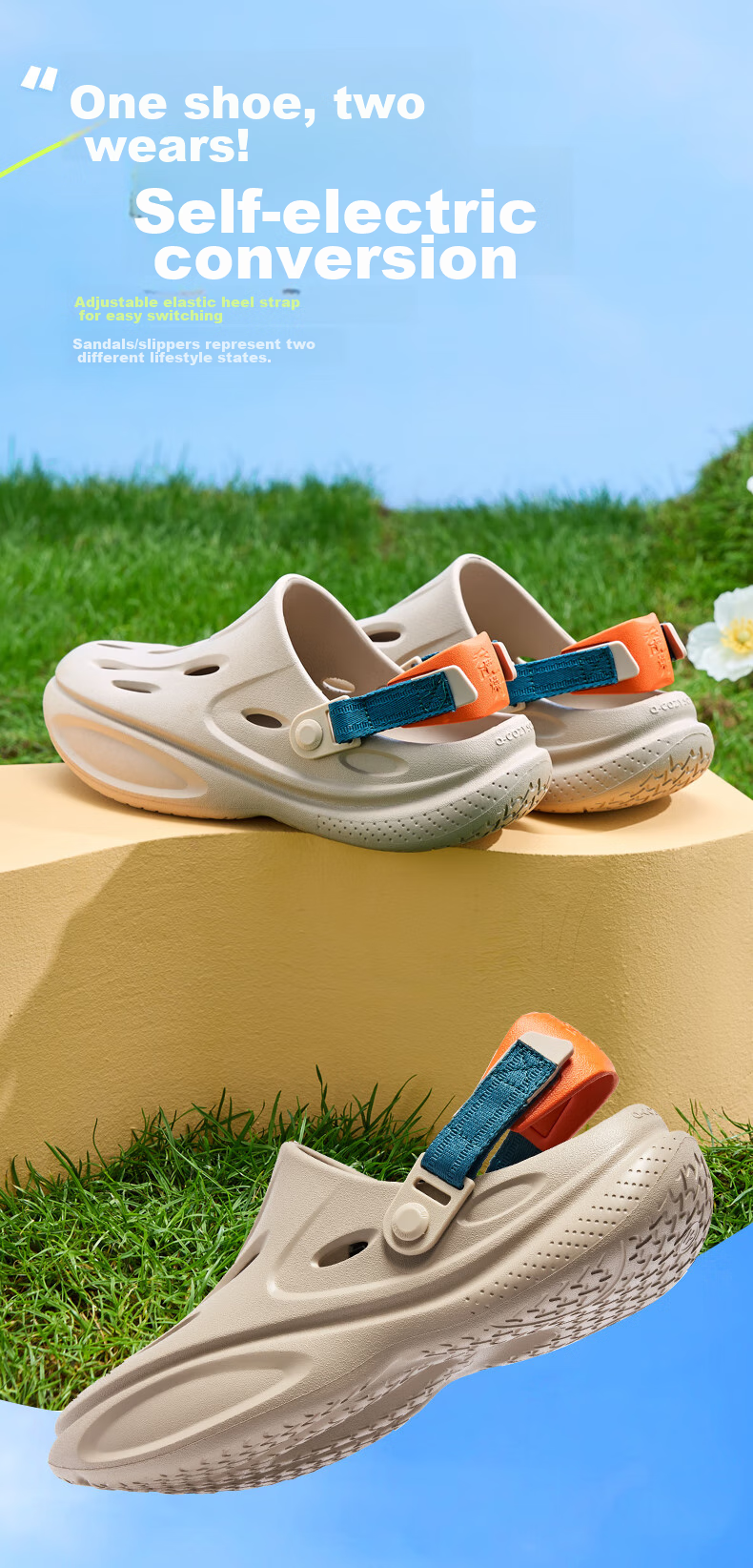 QIAODAN Breathable Cloud Hole Shoes, Men's Casual Beach Shoes, Outdoor Sandals 9