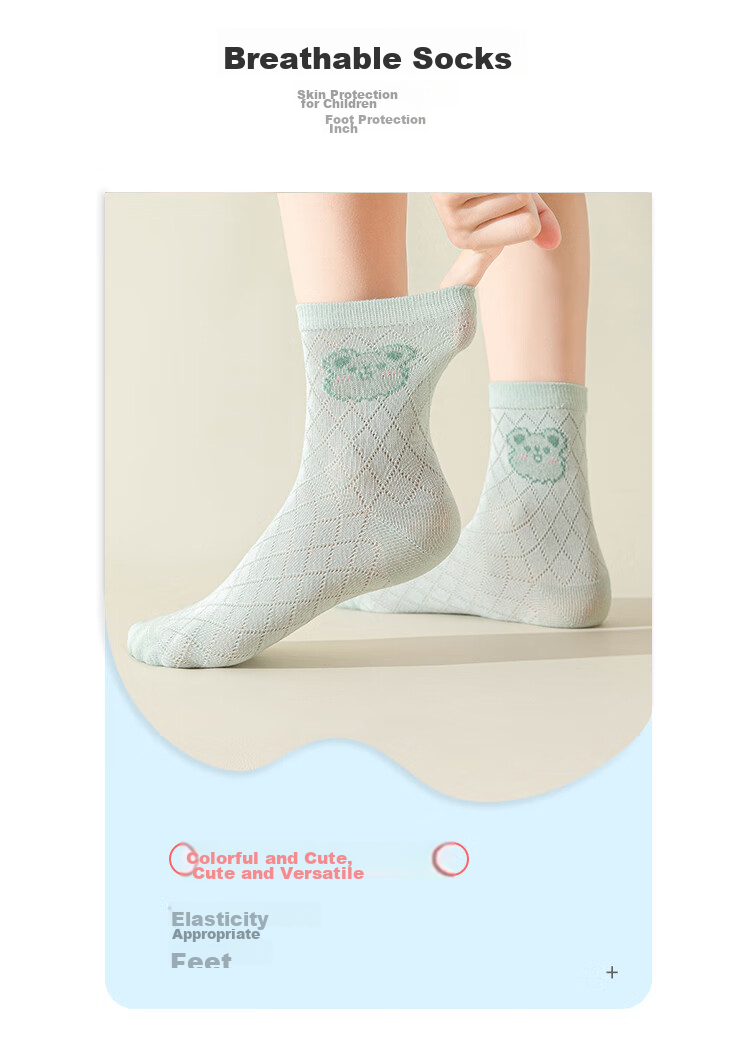 LangSha Children's Socks, Girls' Summer Thin Mesh Socks, Baby Mid-Calf Short Socks, 5 Pairs Pack, Mengmengtu Mesh Socks, 2XL 2