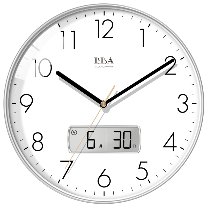 BBA Wall Clock, Living Room Modern Perpetual Calendar Clock, Dual Calendar Temperature Clock, Simple Quartz Clock, Space Silver, 35cm