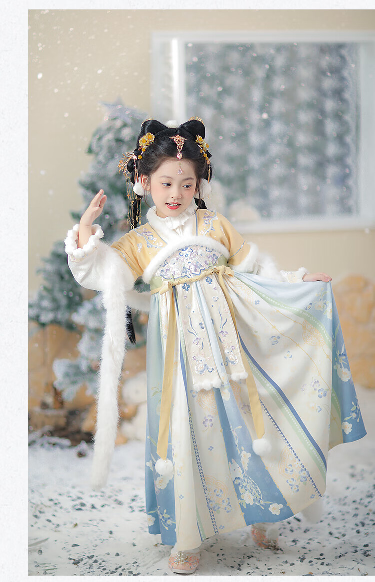Qibo Hanfu Girls' Autumn And Winter 2025 New Style Children's Chinese-Style Thick Dress, Girl Dream (Draping Only), Size 120 15