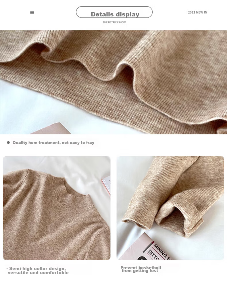 XUEXIMAN Semi-Turtleneck Base Layer for Women, Autumn And Winter Solid Color High-End Base Shirt, Versatile Slimming Knitted Sweater Suitable for Outer Wear 12