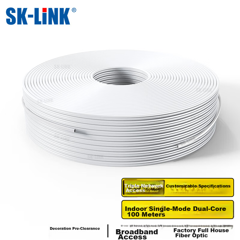 SK-LINK Telecom-Grade Indoor Pigtail Fiber Optic Cable, 2-Core 2-Steel Wire Single-Mode Double-Core Optical Fiber Cable, Butterfly-Shaped Fiber Optic Home Broadband Line FTTR Networking 100 Meters White SNGL2SM-100M