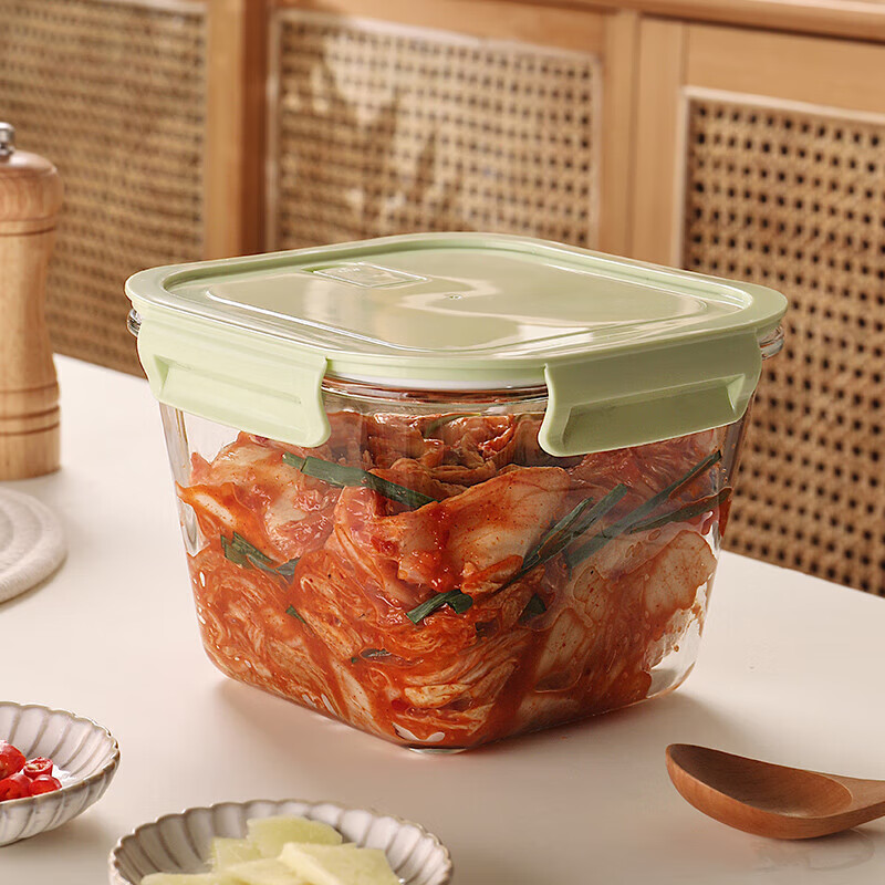CRISTALGLASS Large Capacity Refrigerator Storage Container Microwave-Safe Glass Airtight Jar for Pickles, Peppers, Chicken Feet Storage 1.8L