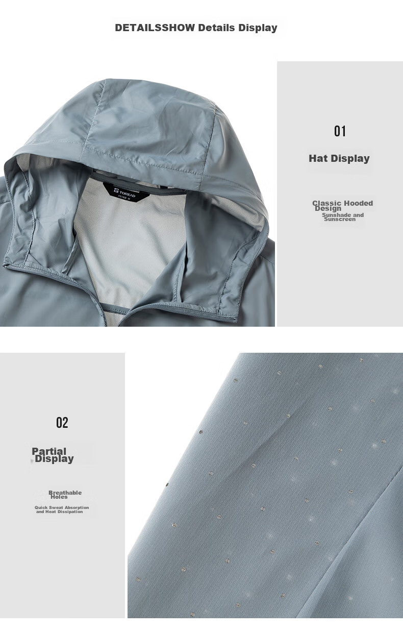 TOREAD Sun Protection Clothing, Spring And Summer Men's Outdoor Breathable UV Protection UPF50+ Water-Repellent Skin Coat TAZZCM81602 42