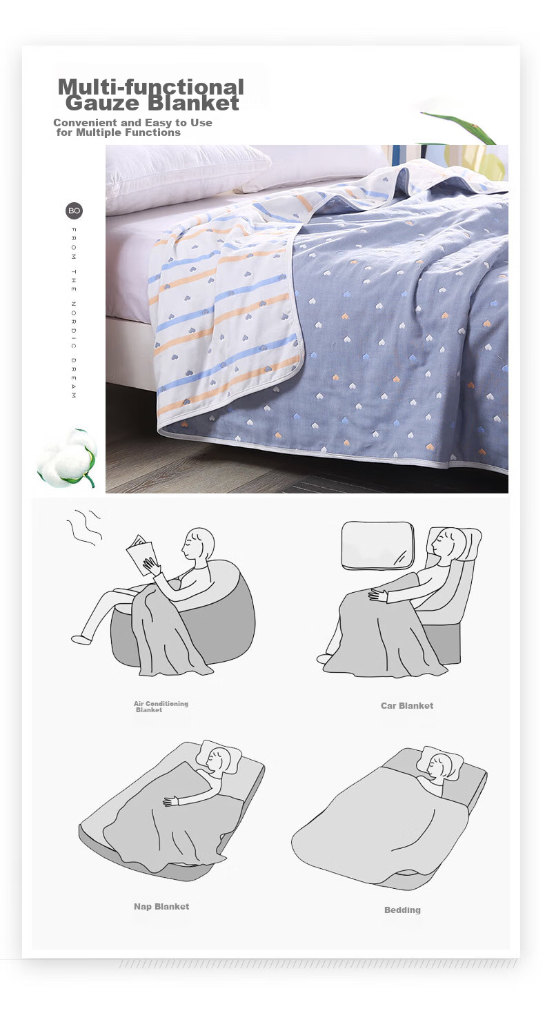 Grace Class 3A Antibacterial Six-Layer Towel Blanket, Nap Blanket, Pure Cotton Summer Air Conditioning Cover, Single Person, Aixin Gray, 150*200 11