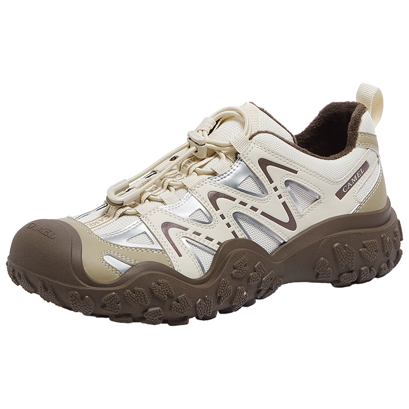 CAMEL Men's Creek Shoes Colorblock Lace-up Outdoor Shoes L14S469663R Off-white/Black/Silver (Fleece-lined) Size 39