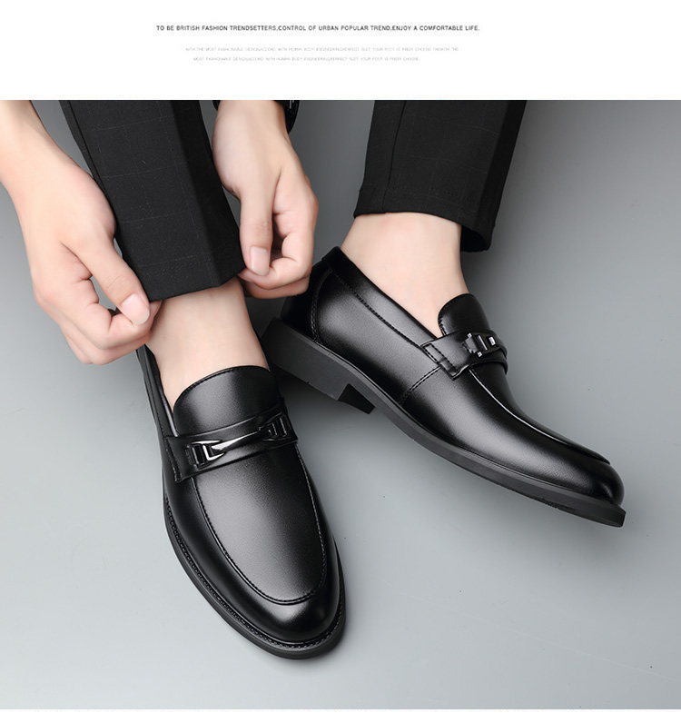 BEIOUTU Men's Slip-On Leather Shoes, Business Casual Fashion Loafers, Formal Shoes, 1956 Black, Size 43 12