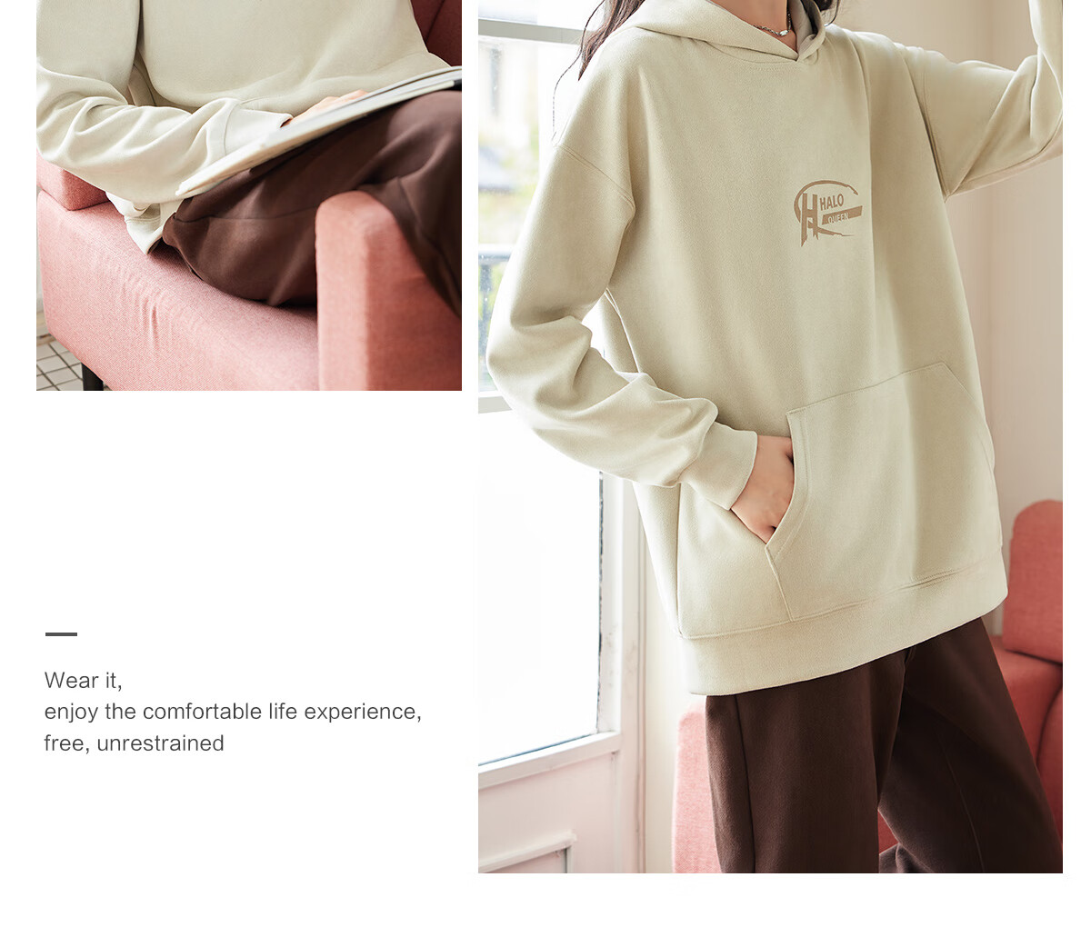Halo Queen Women's Sweatshirt, Suede Fleece, Spring And Autumn Round Neck, Letter Print Pullover, Loose Fit Versatile Sweatshirt, New Product H143W1022 50