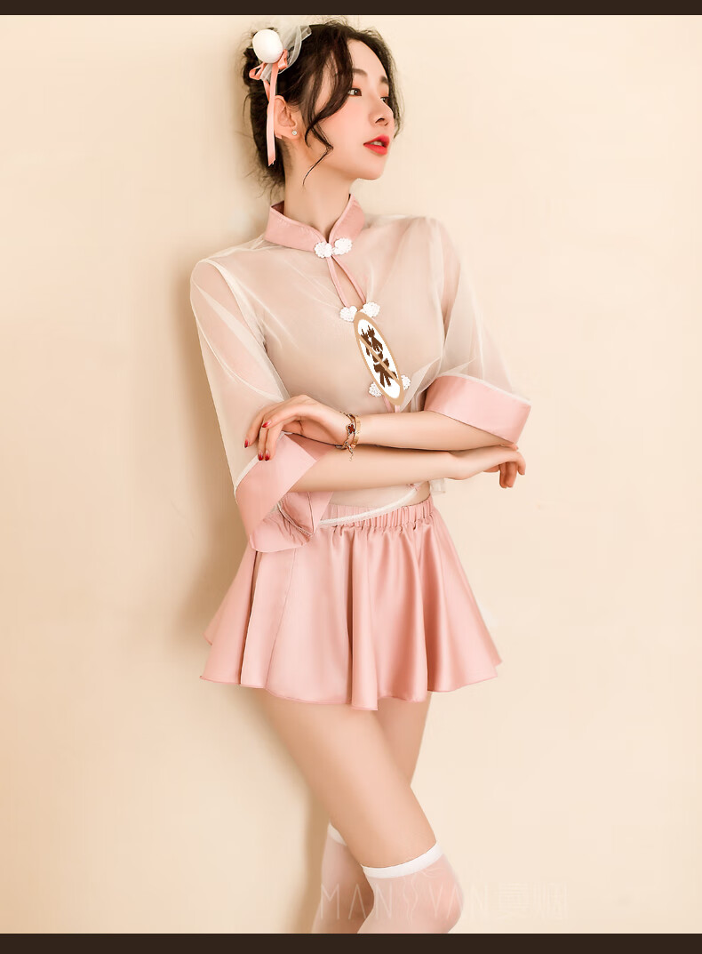 曼烟性感情趣内衣女透视薄纱古风旗袍复古开叉短裙sm民国角色扮演激情