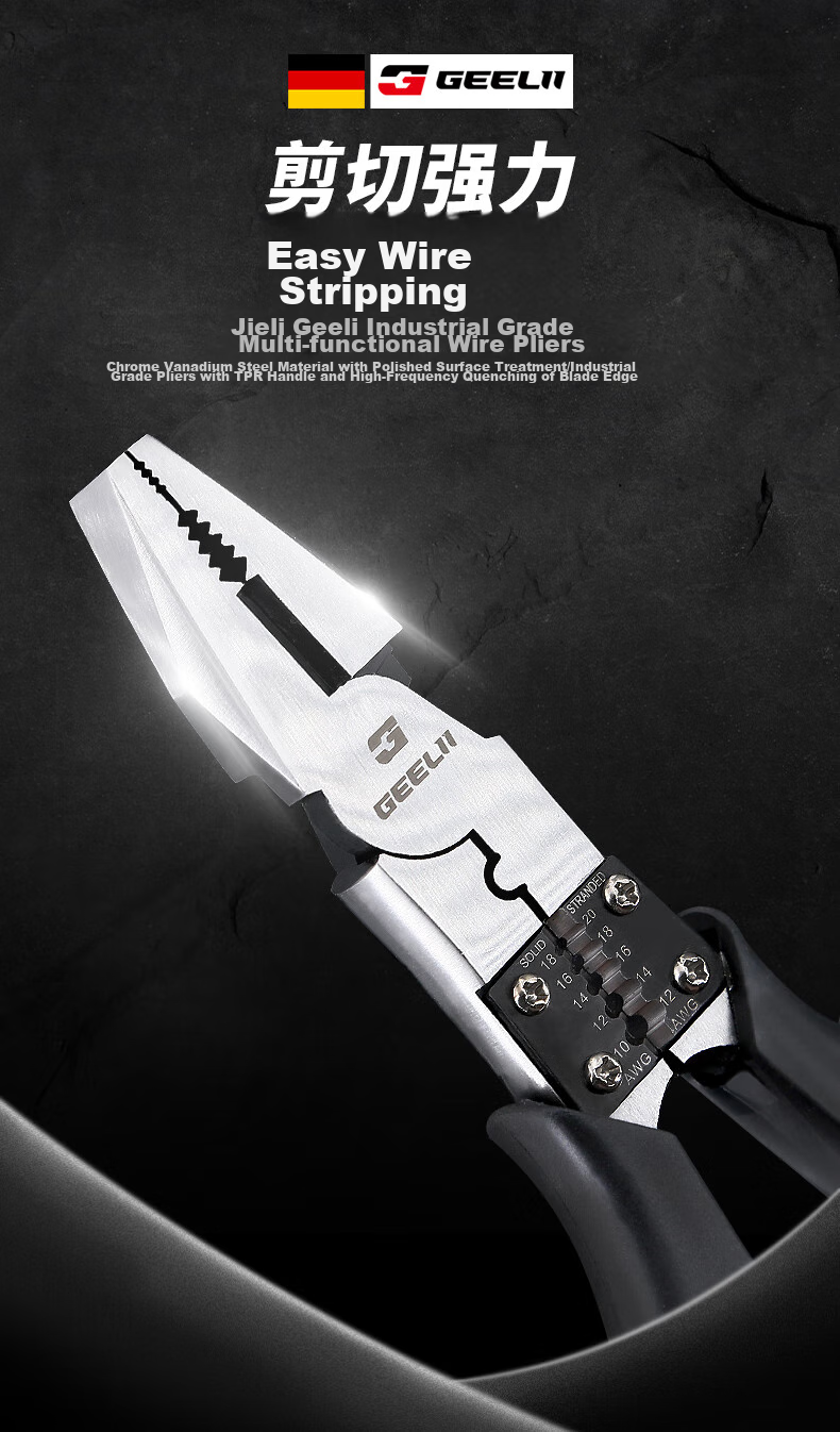 GeeLii 9-Inch Diagonal Cutting Pliers, Multi-Functional Pliers, Wire Stripping Pliers, Side-Cutting Pliers, Wire Cutting Pliers, Electrician's Scissors, Diagonal Pliers 65061 10