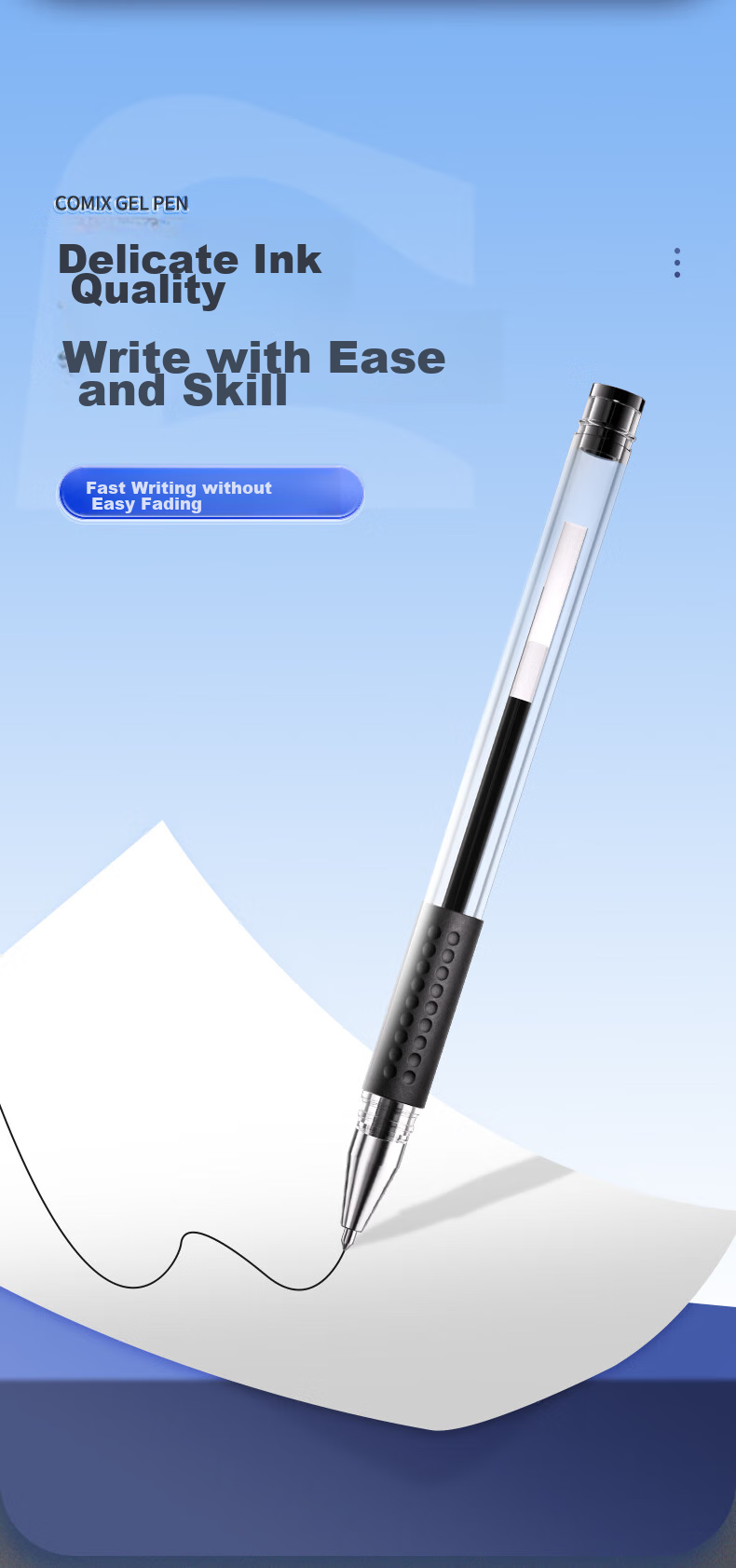 COMIX Black Full Needle Tube Pen, Gel Pen, Signing Pen, Water-Based Pen, 0.38mm, Writing Tool, 12 Pcs/box, GP038 3