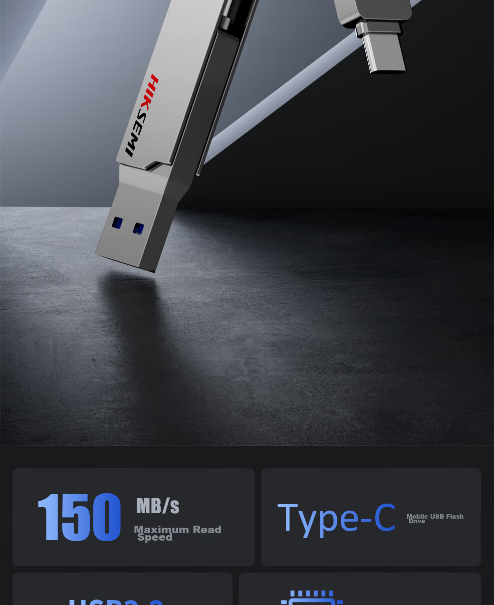 HIKVISION 128GB Type-C Dual Interface USB Flash Drive Large Capacity X307C USB3.2 High-Speed Dual-Head Flash Drive Compatible with Apple And Huawei Computers for Mobile Office Use 2