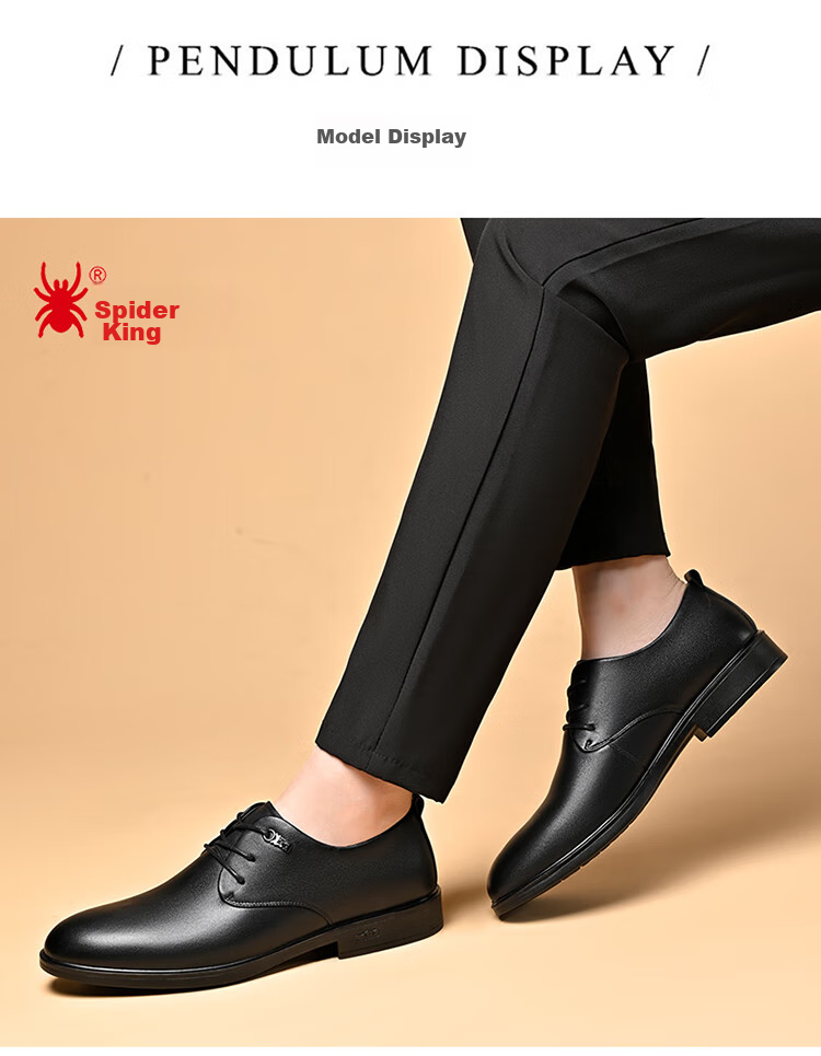 SPIDER KING Men's Leather Shoes, British Style Lace-Up Formal Shoes, Versatile Comfortable Business Casual Shoes, 22393 Black, Size 37 12