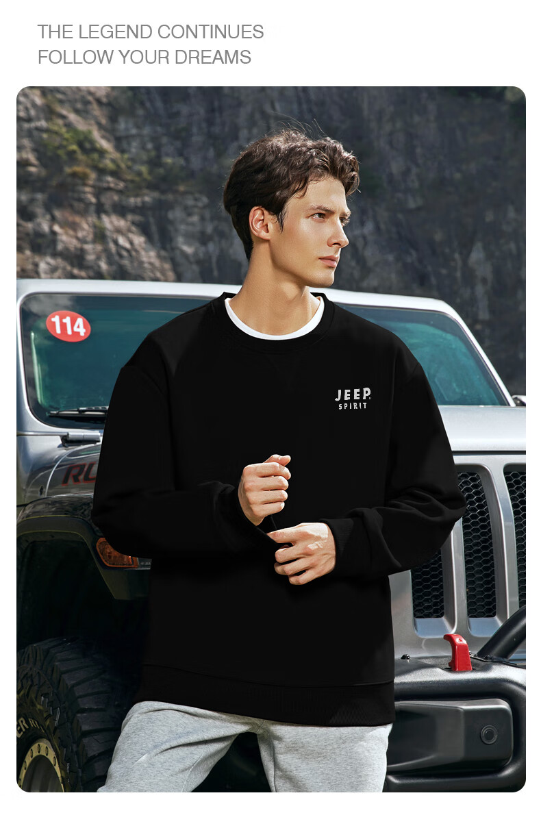 JEEP SPIRIT Men's Sweatshirt, Spring And Autumn Heavyweight Loose Round Neck Men's Jacket, Outdoor Casual Sports Trendy Top, Men's Clothing 14