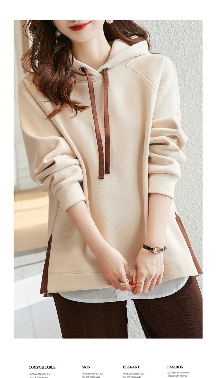 Dme [Split-Style Craftsmanship] Spring And Autumn Hooded Loose Casual Slightly Elastic Long-Sleeve Women's Sweatshirt, Light Water Green, S 24