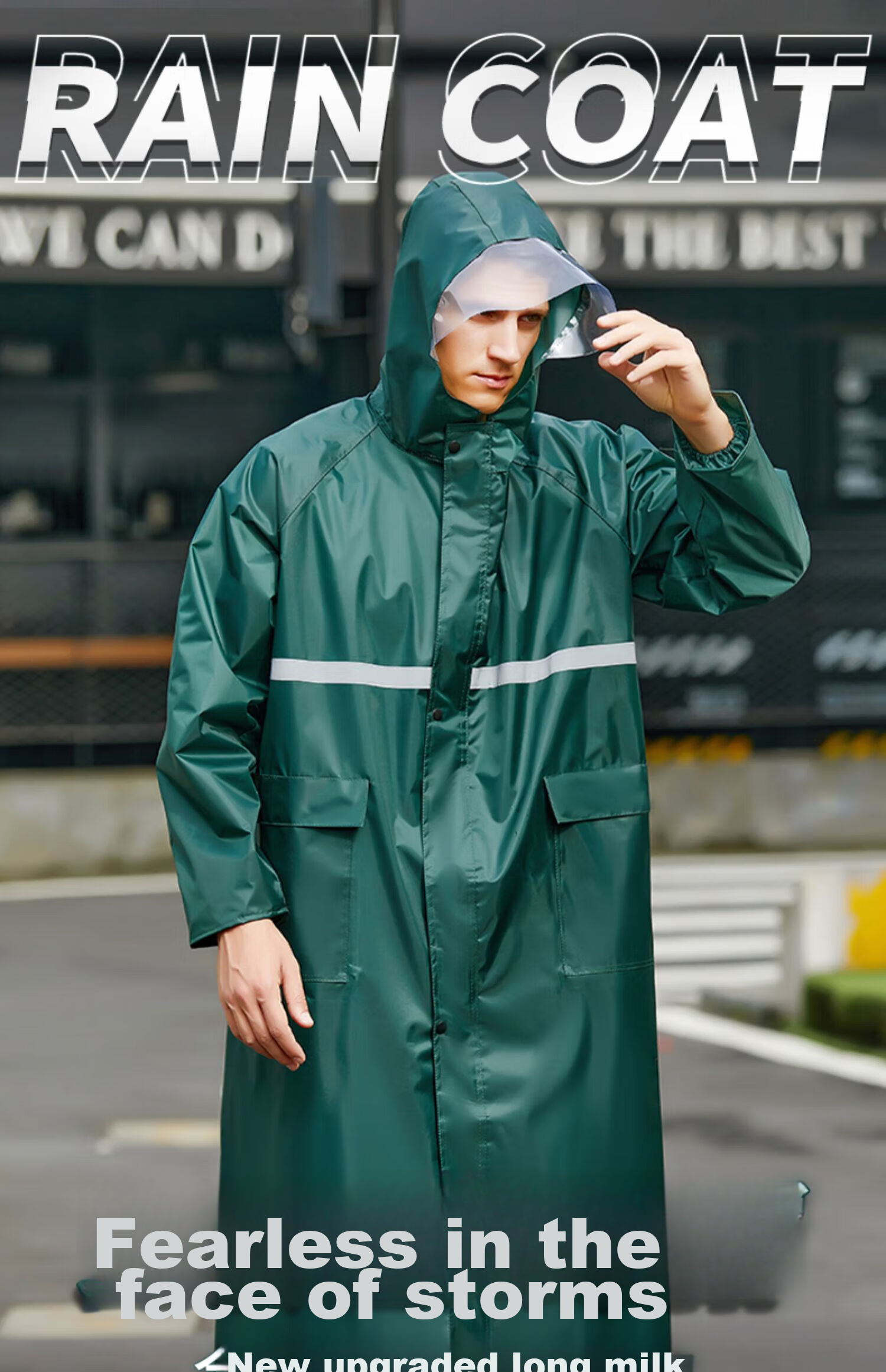 Zhugu Long Raincoat, Trench Coat Style Rain Poncho for Security, Construction Site Fishing Adults Full-Body Raincoat, Heavy-Duty Navy Blue Extended [Hidden Button Style] XL (165-175) 1