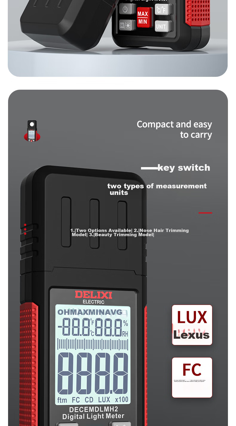 DELIXI ELECTRIC Illuminance Meter, Light Intensity Meter, High-Precision Digital Brightness Meter, Light Meter, Illuminance Meter 12
