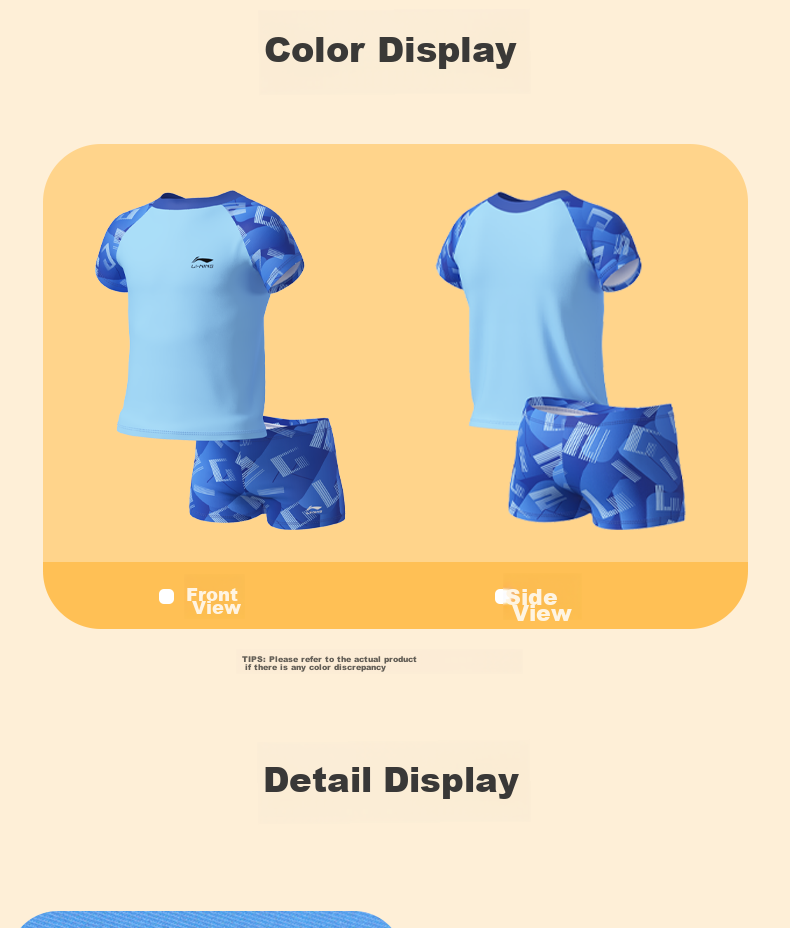 Li-Ning Children's Swimwear Boys' Two-Piece Swimsuit And Trunks Beach Hot Spring Swimming Costume 867 Blue 150 16