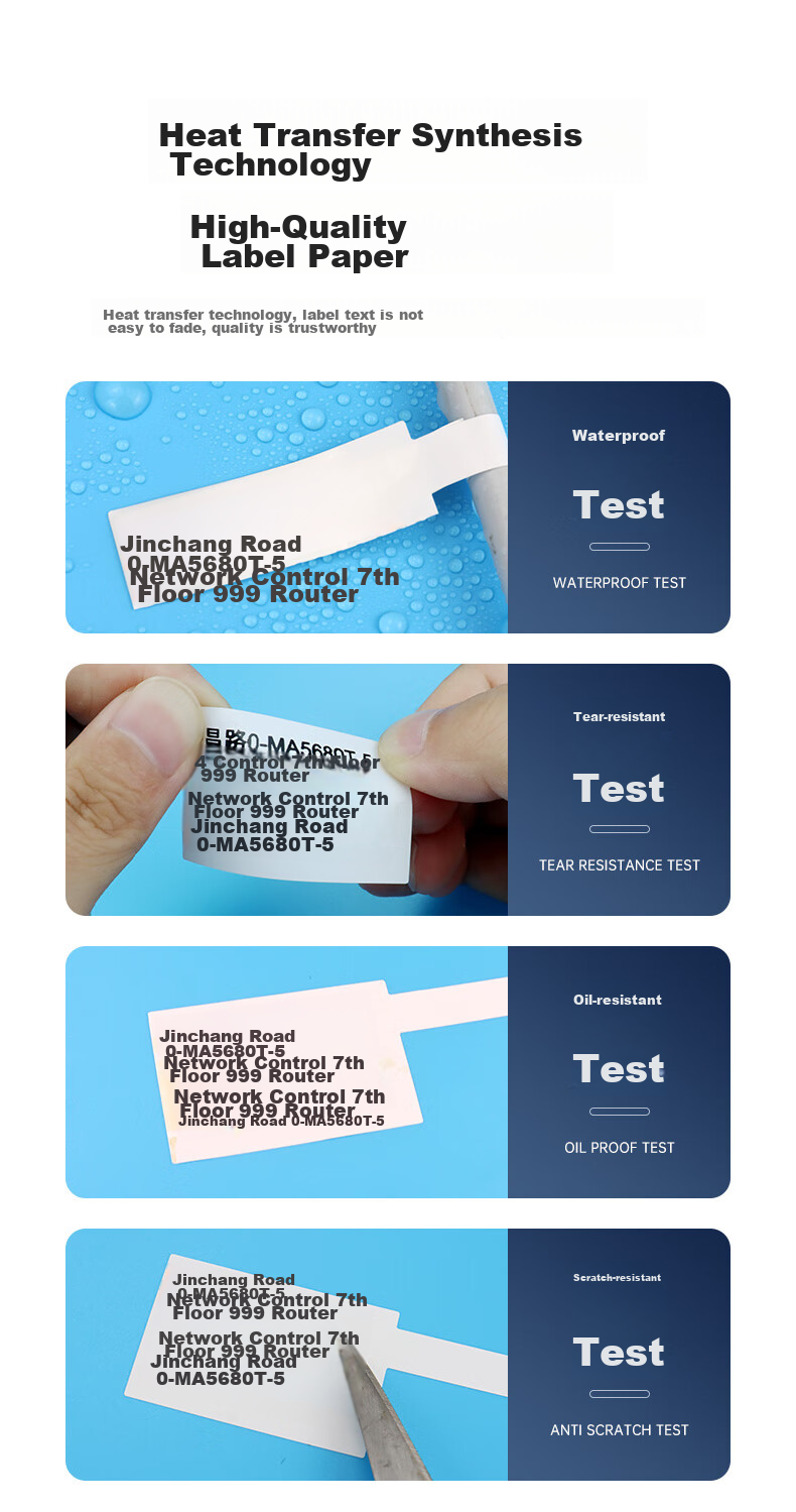 Detong DT5150 Thermal Transfer Cable Label Printer, Communication Room Network Cable Knife-Type Fiber Optic Outdoor Electrical Wire Handheld Portable Ribbon Box Label Machine, Comes with 1 Box of White Cable 3
