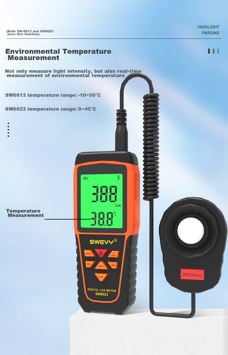 Suwei Illuminance Meter, Light Meter, Illuminometer, Brightness And Illuminance Tester, Light Meter SW6013 10