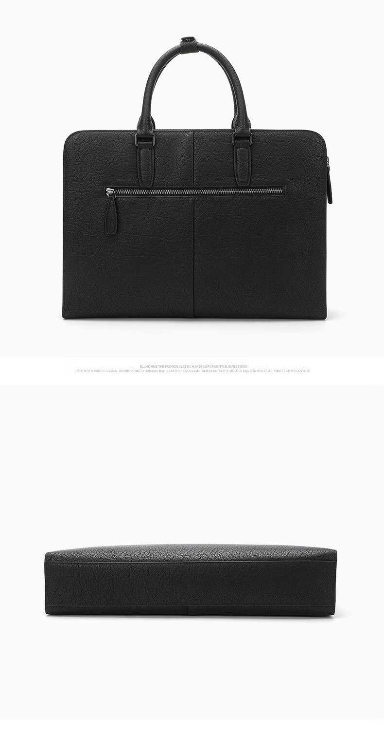 ELLE HOMME Men's Business Briefcase, Light Luxury Top-Grain Leather Handbag, Crossbody Laptop Bag for Men, 03910 Black 9