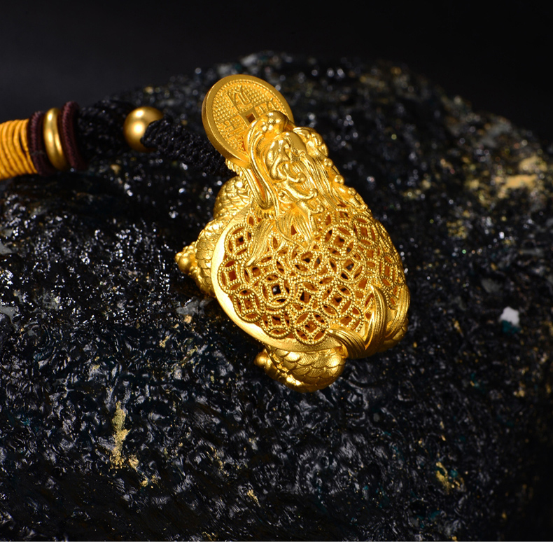【520礼物】蒂蔻 黄金吊坠男士款足金999招财金钱龙龟古法金器把件