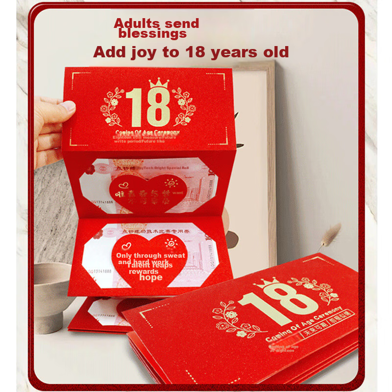 Qingwei Adult Ceremony Eighteen Gift, Red Envelope for Men And Women's Birthday, Ceremonial Folding Red Envelope with 6 Card Slots
