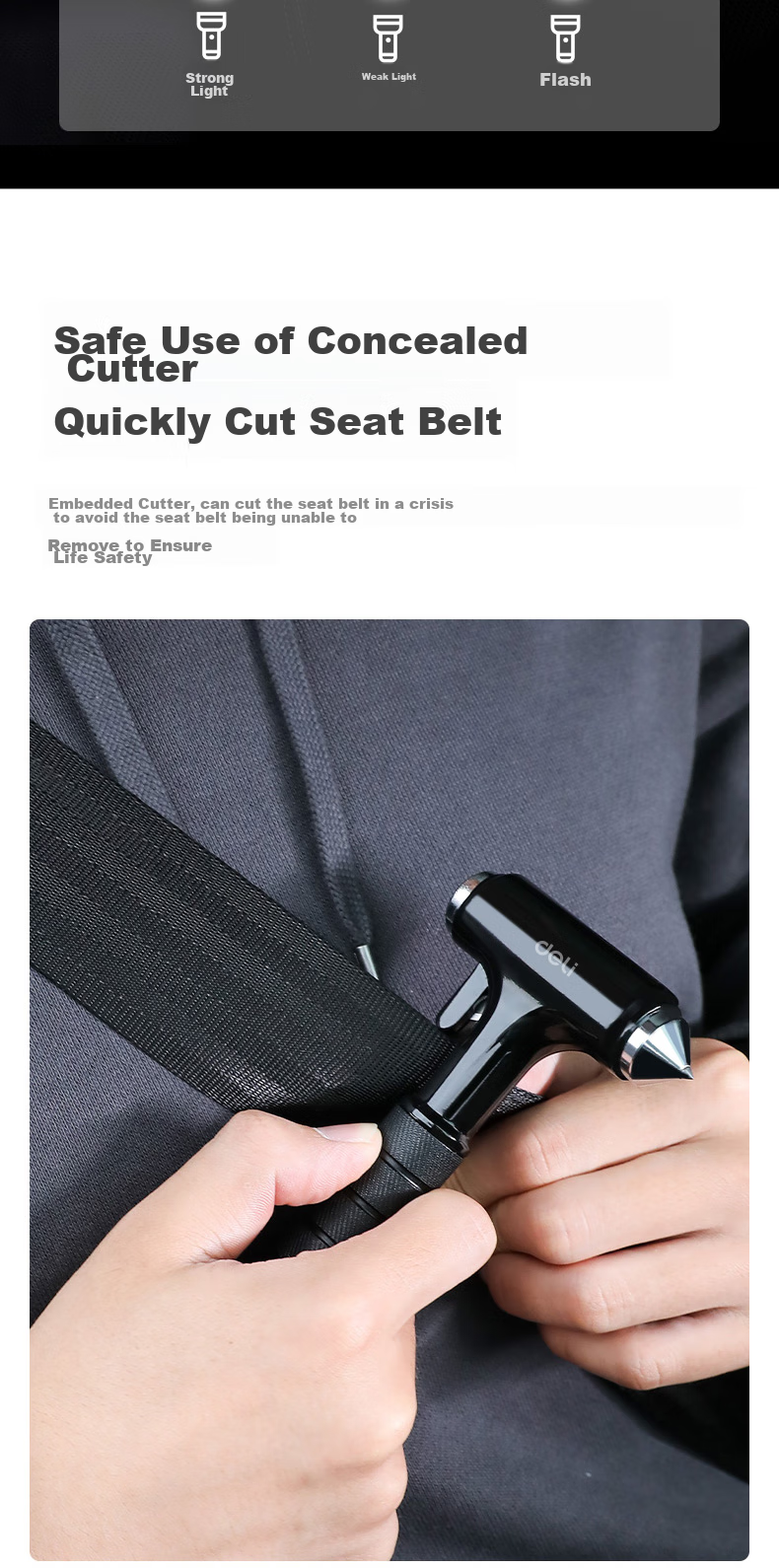Deli Car Safety Hammer Window Breaker Tool with All-Metal Handle, High-Intensity Flashlight, And Cutter Three-In Compatible with Xiaomi SU7 5