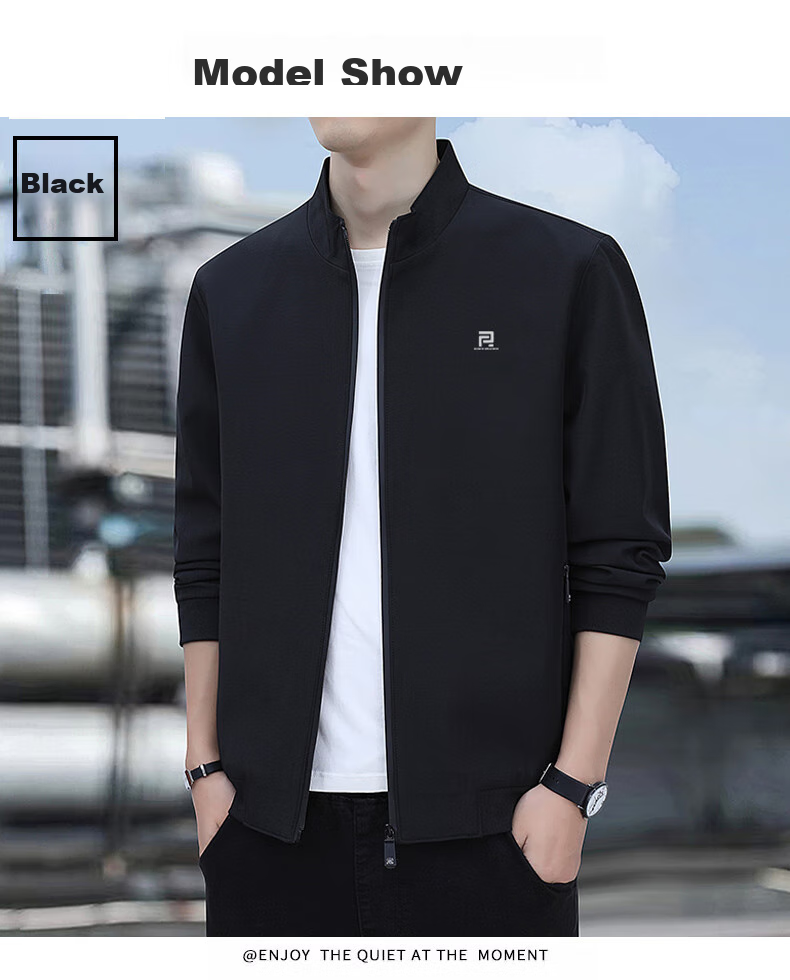 ROMON Jacket for Men, Autumn Outerwear, Stand-Up Collar Executive Business Jacket, Versatile Commuter Menswear ZH606 Black L 11