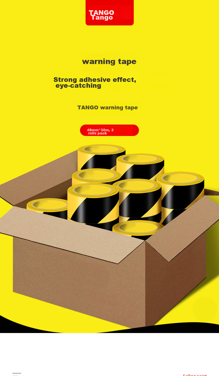 TANGO PVC Warning Tape, Black And Yellow Diagonal Pattern, 48mm*23m*6 Rolls, Anti-Typhoon Zebra Pattern, Factory Warehouse Floor Marking Line, Floor Safety Tape, Positioning Markers, Warning Stickers 1