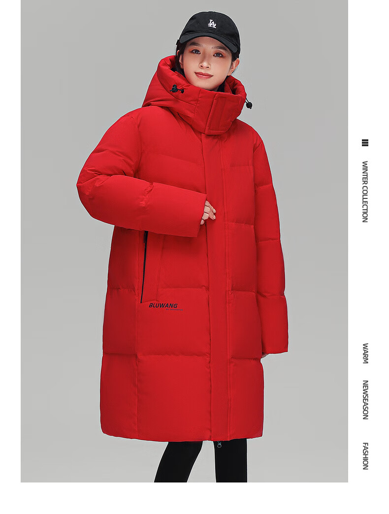Yalu Women's Mid-Length down Jacket, 2025 New Winter Style, Red Warm Korean Fashion Casual Hooded Coat for Wome 36