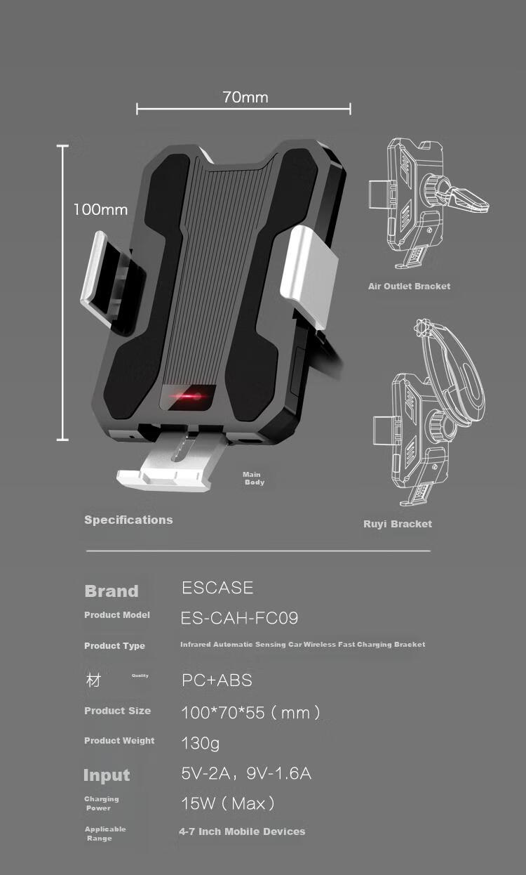 ESCASE Car Wireless Charging Dock, Fast Charging Car Air Vent Mount, Compatible with Apple 15 And Xiaomi 14 Phones 18